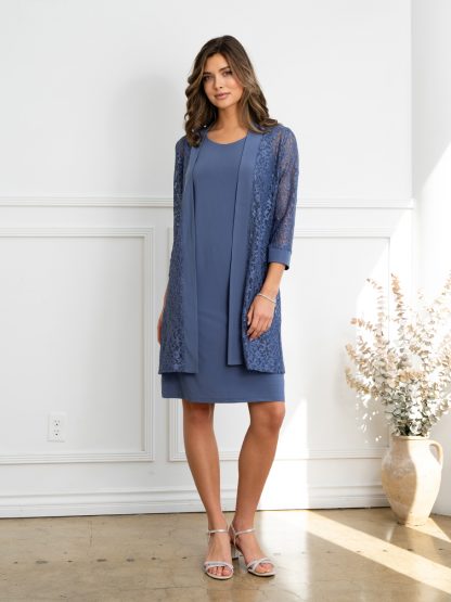 3505 - 2 PC KNEE LENGTH DRESS SET W LACE JACKET - Image 2