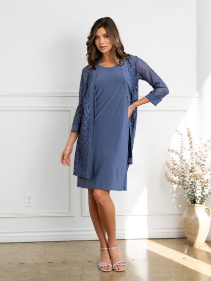 3505 - 2 PC KNEE LENGTH DRESS SET W LACE JACKET
