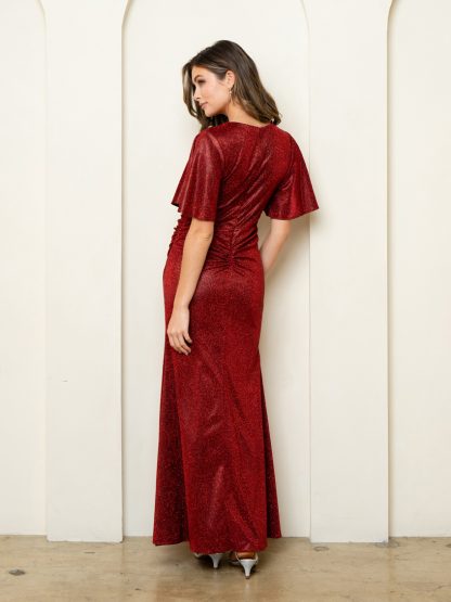 3521 - METALLIC VNECK FITTED GOWN WITH FLARED HALF SLEEVE - Image 7