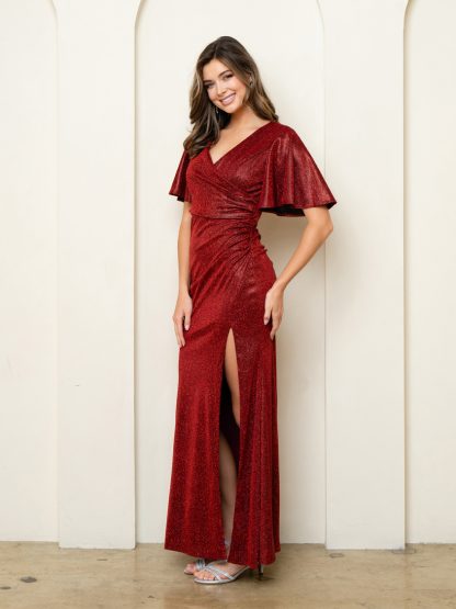 3521 - METALLIC VNECK FITTED GOWN WITH FLARED HALF SLEEVE - Image 8