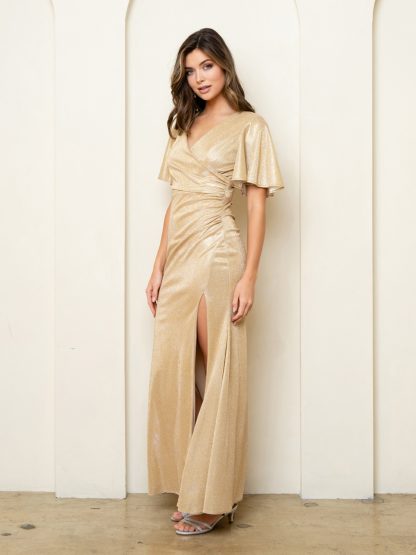 3521 - METALLIC VNECK FITTED GOWN WITH FLARED HALF SLEEVE - Image 9