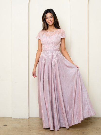 5273 - CAP SLEEVE METALLIC ALINE GOWN - Image 9