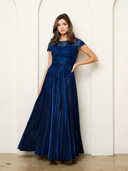 5273 - CAP SLEEVE METALLIC ALINE GOWN - Image 5
