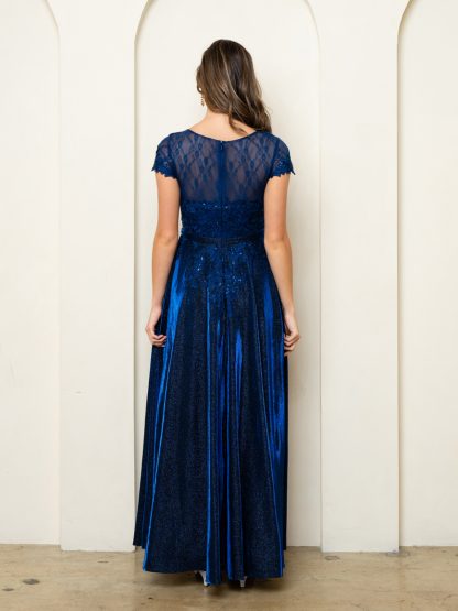 5273 - CAP SLEEVE METALLIC ALINE GOWN - Image 2