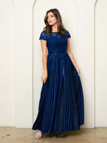 5273 - CAP SLEEVE METALLIC ALINE GOWN - Image 3