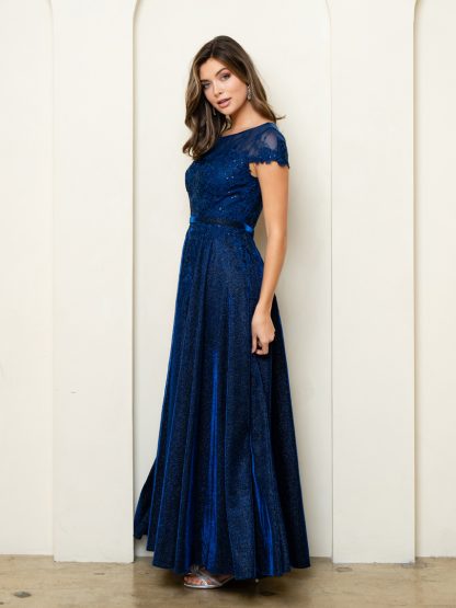 5273 - CAP SLEEVE METALLIC ALINE GOWN - Image 4