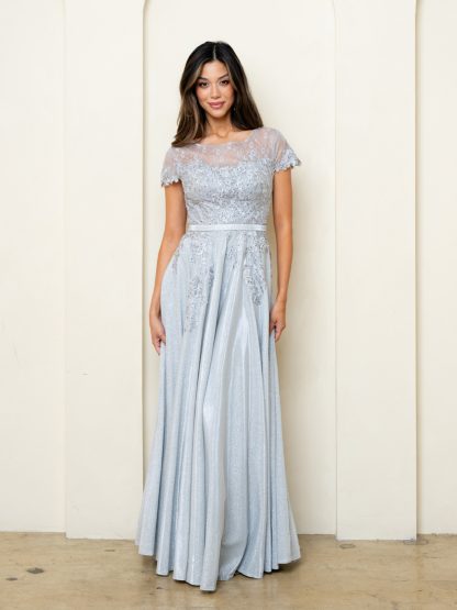 5273 - CAP SLEEVE METALLIC ALINE GOWN
