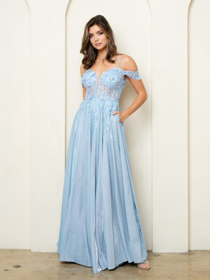 5276 - OFF SHOULDER DRESS WITH LACE TOP AND GLITTER SKIRT - Image 2