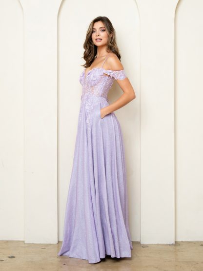 5276 - OFF SHOULDER DRESS WITH LACE TOP AND GLITTER SKIRT - Image 5