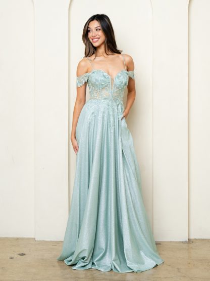 5276 - OFF SHOULDER DRESS WITH LACE TOP AND GLITTER SKIRT - Image 8