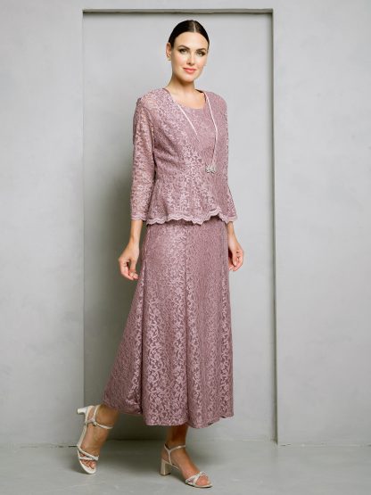 3504 | 2 PIECE LACE TEA LENGTH DRESS AND JACKET SET