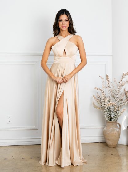 3512 | CRISS CROSS NECKLINE SATIN GOWN WITH FRONT SLIT - Image 4