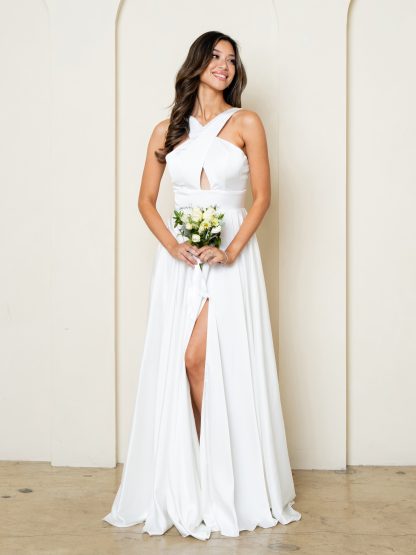 3512 | CRISS CROSS NECKLINE SATIN GOWN WITH FRONT SLIT - Image 5