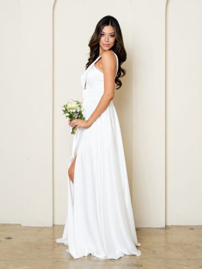 3512 | CRISS CROSS NECKLINE SATIN GOWN WITH FRONT SLIT - Image 7
