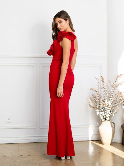 3515 | Ruffled one shoulder knit crepe gown - Image 3