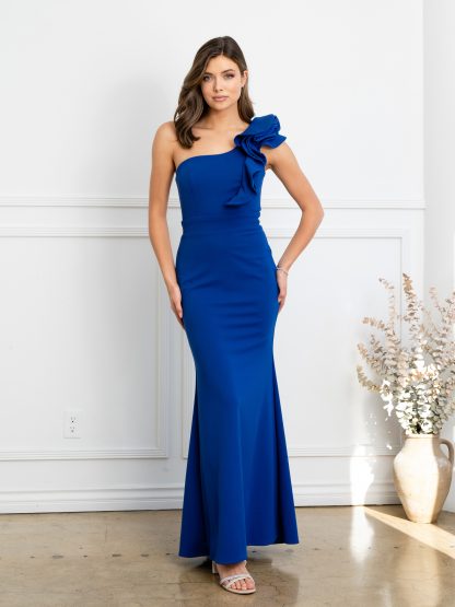 3515 | Ruffled one shoulder knit crepe gown - Image 6