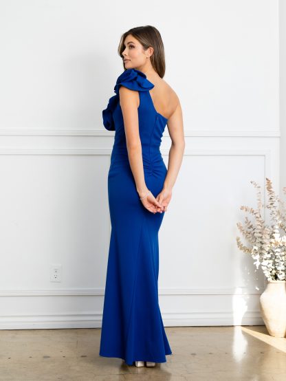 3515 | Ruffled one shoulder knit crepe gown - Image 5