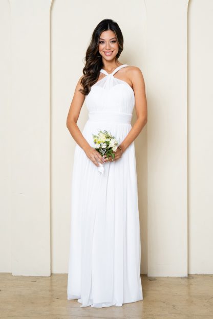 3520 | Twist front faux halter stretch chiffon gown - Image 6