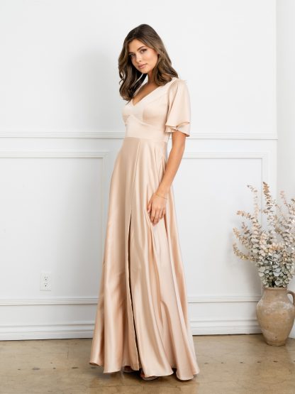 3523 | Winged sleeve satin bridesmaid dress - Image 3