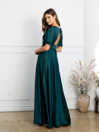 3523 | Winged sleeve satin bridesmaid dress - Image 4