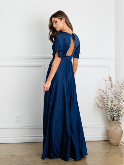 3523 | Winged sleeve satin bridesmaid dress - Image 7