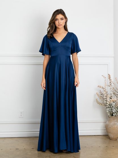 3523 | Winged sleeve satin bridesmaid dress - Image 8