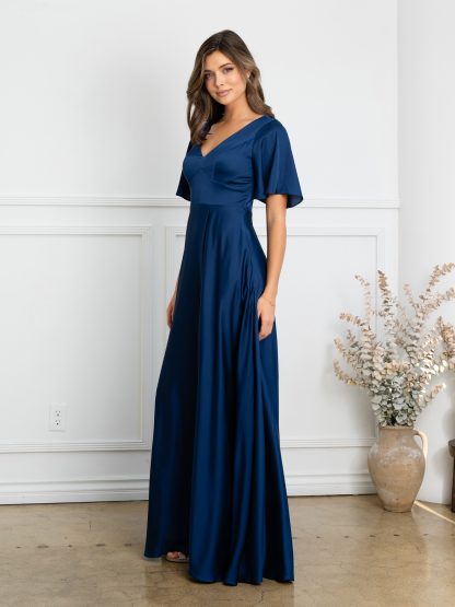 3523 | Winged sleeve satin bridesmaid dress - Image 9