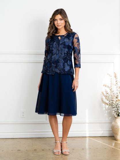 3524 | One-piece gown with back zip, faux 3 piece skirt, tank and jacket set