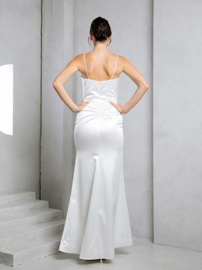 3525 | Stretch satin wedding gown with rhinestone straps - Image 4