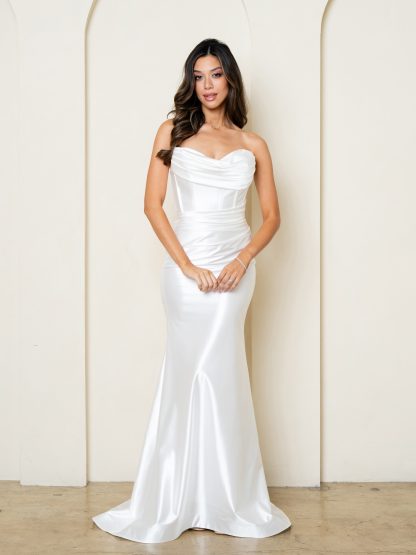 3526 | Strapless stretch satin fit and flare wedding gown