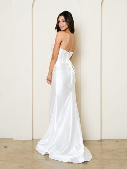 3526 | Strapless stretch satin fit and flare wedding gown - Image 3