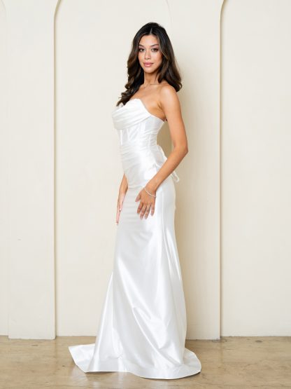 3526 | Strapless stretch satin fit and flare wedding gown - Image 4