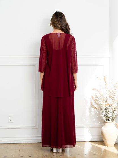 3527 | 2 Piece long stretch chiffon dress and jacket set - Image 2