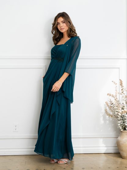 3527 | 2 Piece long stretch chiffon dress and jacket set - Image 5