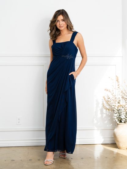 3527 | 2 Piece long stretch chiffon dress and jacket set - Image 7