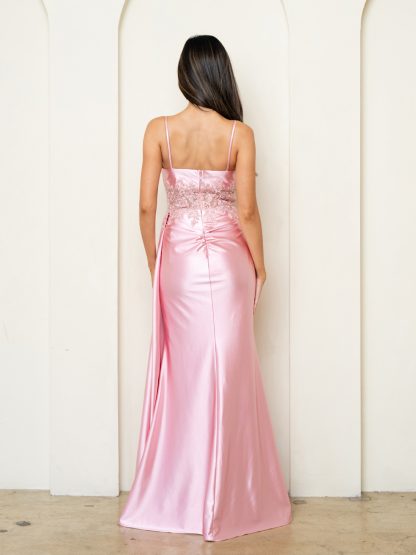5278 | Stretch satin sleeveless gown with front slit - Image 2