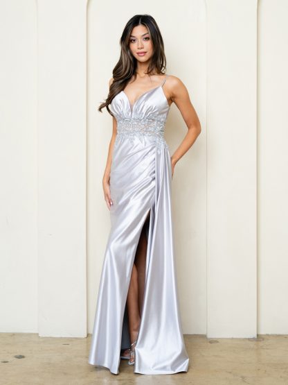5278 | Stretch satin sleeveless gown with front slit - Image 6
