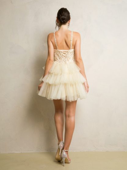 5282 | HIGH ROUND NECK BEADED DRESS WITH TIERED SKIRT - Image 2