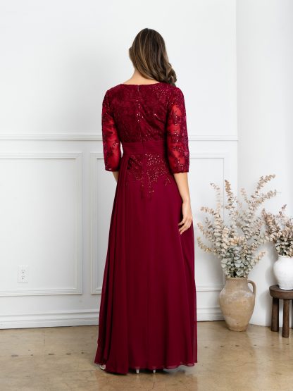 5283 | MOB embroidered lace and chiffon 3/4 sleeve gown - Image 2