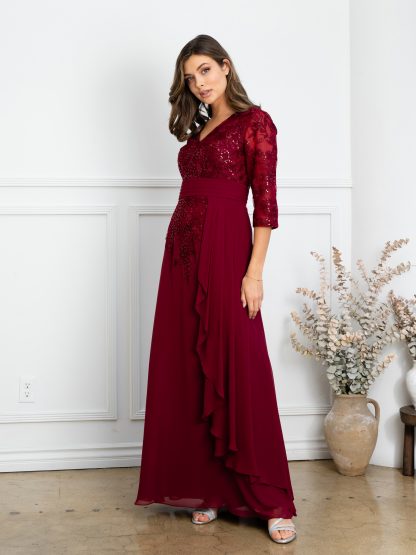 5283 | MOB embroidered lace and chiffon 3/4 sleeve gown - Image 3