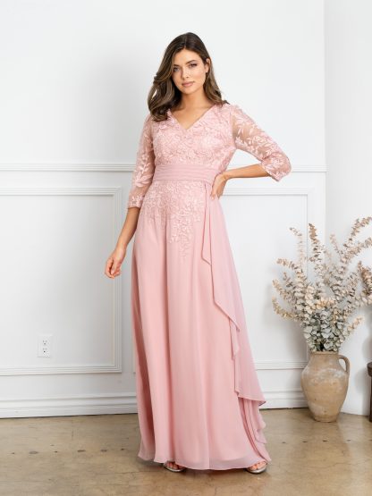 5283 | MOB embroidered lace and chiffon 3/4 sleeve gown