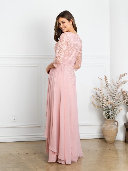 5283 | MOB embroidered lace and chiffon 3/4 sleeve gown - Image 4