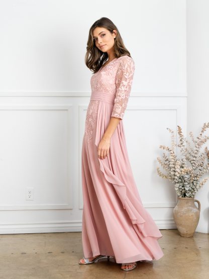 5283 | MOB embroidered lace and chiffon 3/4 sleeve gown - Image 5