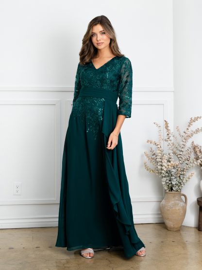 5283 | MOB embroidered lace and chiffon 3/4 sleeve gown - Image 8