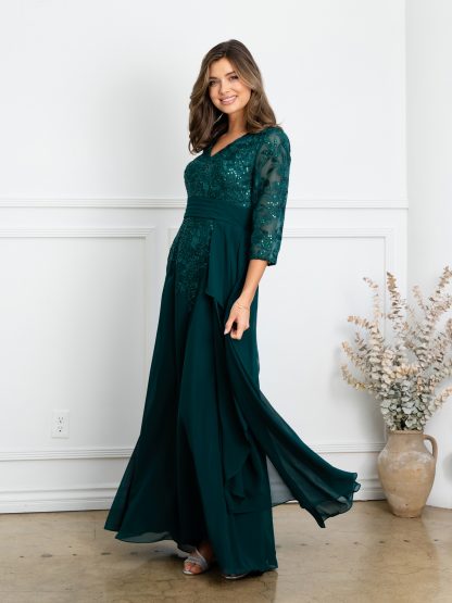5283 | MOB embroidered lace and chiffon 3/4 sleeve gown - Image 7