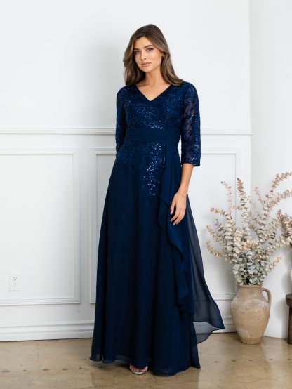 5283 | MOB embroidered lace and chiffon 3/4 sleeve gown - Image 10