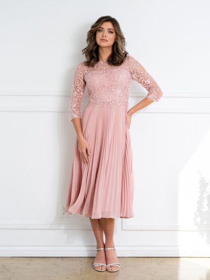 5285 | MIDI MAMA GOWN WITH PLEATED SKIRT AND LACE BODICE - Image 5