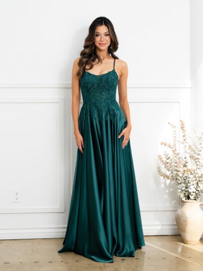 5289 | Monochrome embellished satin a-line gown
