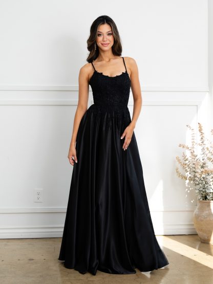 5289 | Monochrome embellished satin a-line gown - Image 10