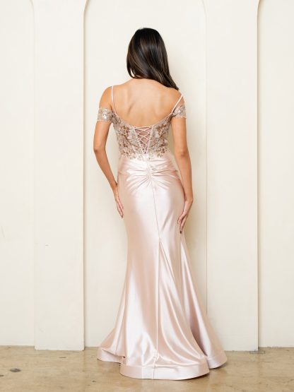 5291 | Off shoulder satin fit & flare gown w/embroidery - Image 3